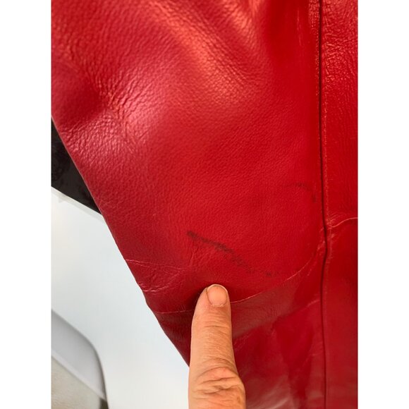 VTG 90s Terry Lewis Red Leather Coat Fur Collar Thermolite Lining XS 9029 NWD - Picture 12 of 16